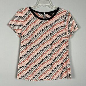 Talbots Short Sleeve Blouse Salmon Pink Black Back Zipper Size 2P NWT